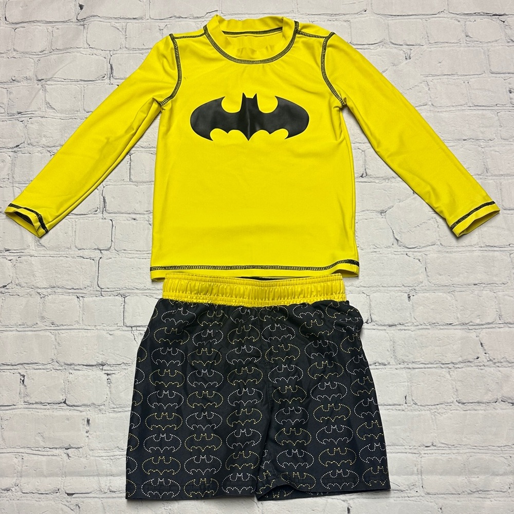Batman Kids Swim Trunks and Rashguard Set - Yellow and Black size 4T